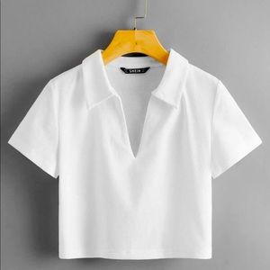 Collared V-neck Rib knit Tee